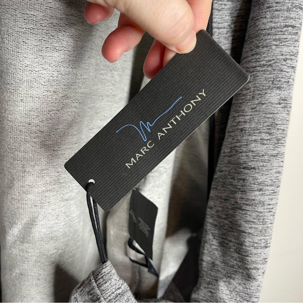 Marc Anthony Slim Fit Knit Lightweight Hooded Zipper Jacket Gray Black Zippered - Picture 9 of 13